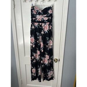 Strapless Floral Jumpsuit Wide Leg Women's Medium Sweetheart Neckline